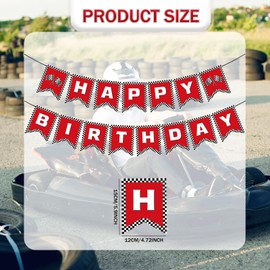 JEKUGOT Cars Birthday Decorations Banner, Race Car Happy Birthday Banner, Black and White Plaid Car Birthday Decorations Banner, Car Decorations Banner for Birthday Party