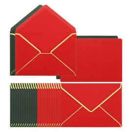 PATIKIL 100 Pack A7 Christmas Envelopes with Gold Border Envelopes for A7 Cards V Flap Envelopes for Office Wedding Gift Cards, Invitations, Photos, Graduation (Red and Dark Green)