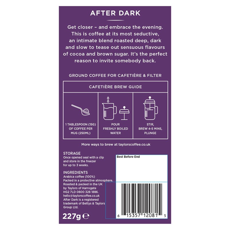 Taylors of Harrogate After Dark Ground Coffee, 227g