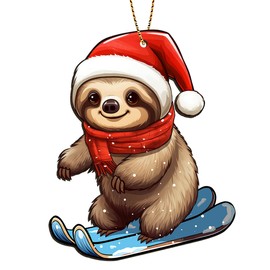 365Rustic 2 Side Printed Cute Sloth Wooden Christmas Ornaments, Keepsake for Women, Men and Friends, Sloth Christmas Tree Ornaments, Christmas Tree Hanging Decorations