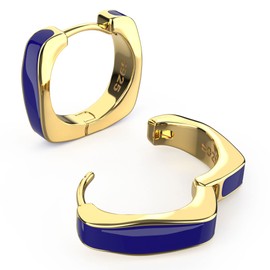 arete de aro chapados en oro de 14 quilates para mujer, de color neón, pequeños aretes gruesos y modernos Y2K cuadrados y redondos, aretes preparados hipoalergénicos, Oro amarillo, No es una piedra preciosa