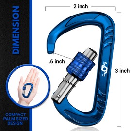RHINO Produxs 12kN (2697 lbs) Heavy Duty Lightweight Locking Carabiner Clips with keyrings - Excellent for Securing Pets, Outdoor, Camping, Hiking, Hammock, Dog Leash Harness, Keychains, Water Bottle