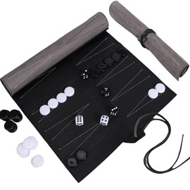 CXAFQ Black Backgammon Sets, Low Weight And Easy To Carry, Backgammon Mini Game Set, Black And White Pieces, Garden Games, Travel Backgammon Set For Adults And Kids, 25.5*34.5cm