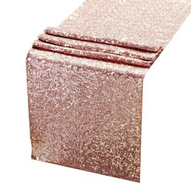 Camino de Mesa con Lentejuelas de 12 x 118 Pulgadas, Camino de Mesa con Lentejuelas Brillantes, Camino de Mesa con Purpurina para Decoraciones de Cumpleaños, Bodas, Despedidas de Soltera (Oro Rosa)