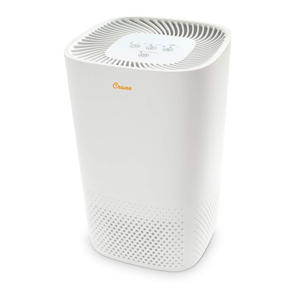 Crane Tower Air Purifier with True HEPA Filter EE-5067, Germicidal UV Light, Standard, 250 Sq Feet Coverage, Timer Function, Sleep Mode, Washable Particle Filter, White