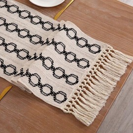 LY4U Table Runner, Cotton Linen Color Matching Table Cover with Tassels, 33x180cm Table Runners for Dining Table, Room, Party Decoration, Black 01