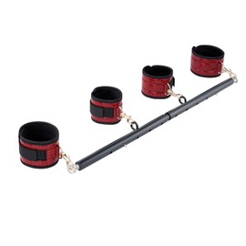 Heavy Duty Stainless Steel Expandable Black Spreader Bar with 4pcs PU Crocodile Red Detachable Adjustable Straps,Workout Bar for Home Indoor Gym Training Kit