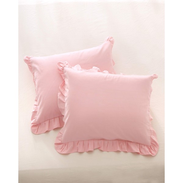 Meaning4 Twin Size Ruffle Pillow Covers Hem Pillow Shams Cases Cotton Coral Pink Pack of 2 20x26 inches