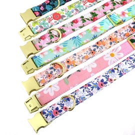 Beirui Cute Girl Dog Collars with Vibrant Floral Patterns, Female Dog Collar with Flower for Walking, Durable Adjustable Collar for Small Medium Large Dogs(L, Pink-2)