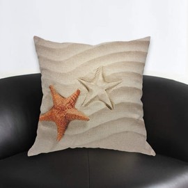 AOYEGO Starfish On Beach Throw Pillow Cover Wave Sand Sea Beautiful Coast Exotic Ocean Nature Shore Pillow Case 18x18 Inch Decorative Men Women Room Cushion Cover for Home Couch Bed