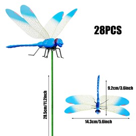 Allazone 28 PCS Dragon Garden Stakes, 3D Dragonfly Garden Decor Dragonflies Garden Ornaments for Patio Decoration Dragonfly Stakes with Sticks