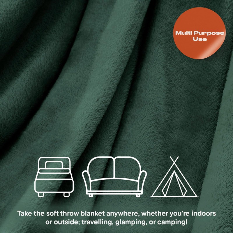 Brentfords Blanket Throw Green, Ultra Soft Warm Fleece Blanket for