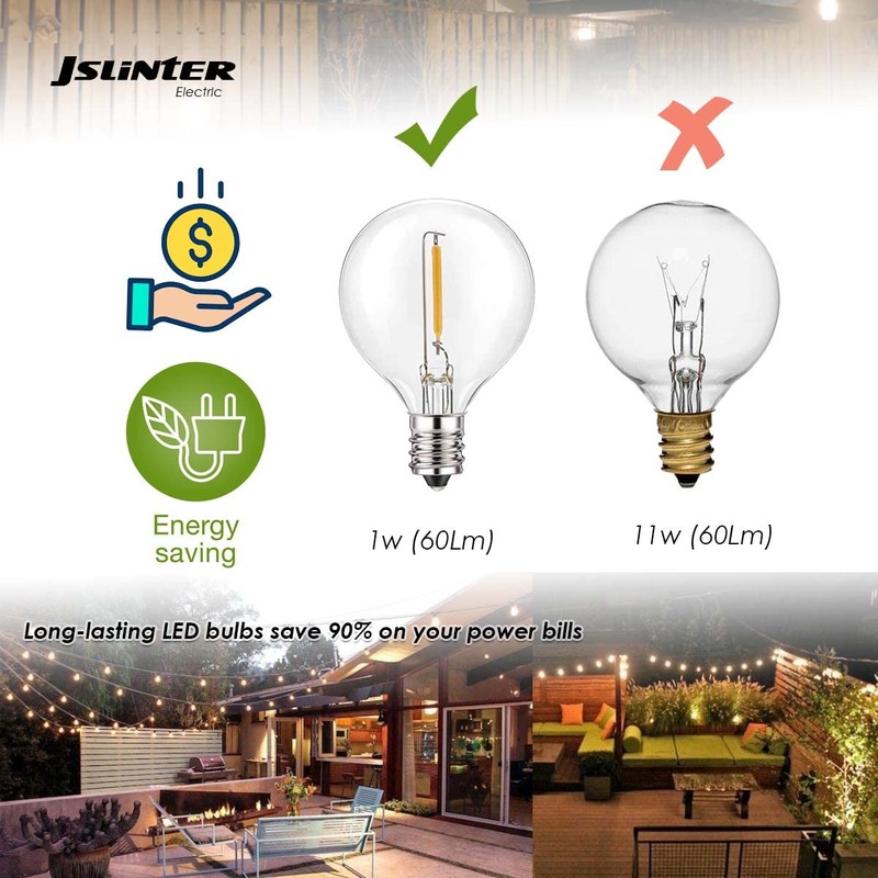 Jslinter G40 LED String Light Replacement Bulbs, 5000K Daylight, 25