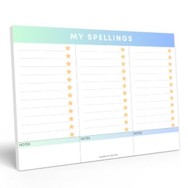Kids Spelling Practice Writing Pad – A4 Spelling Paper Notebook with 3 Column Layout, Handwriting Lines, Revision Notes & Star Checklist – Ages 5-11 (KS1 & KS2) – Home & School Use