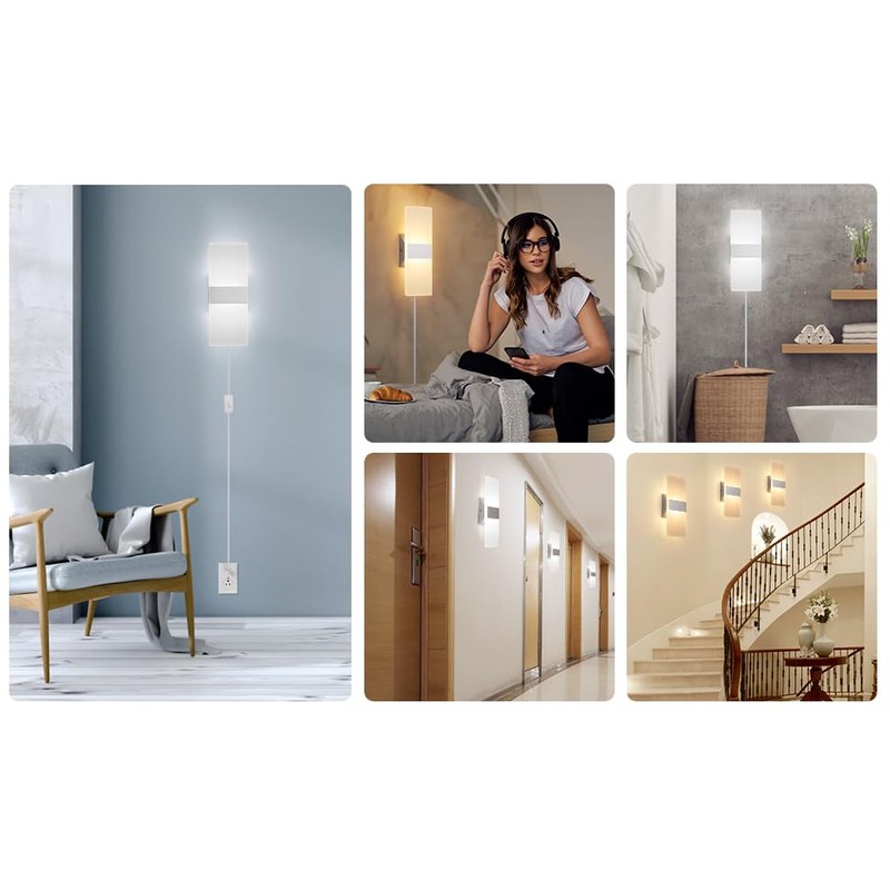 GOODATE Plug in Wall Sconces with Stepless Adjustable 3000K-6500K Colors