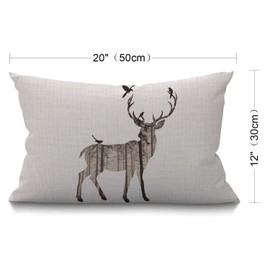 BGBDEIA Deer Pine and Birds Cushion Cover Lumbar Pillow Covers Home Decorative Cotton Linen Pillow Case for Sofa Couch Housewarming Gifts Family Room Décor 30 x 50 cm 12 x 20 Inch