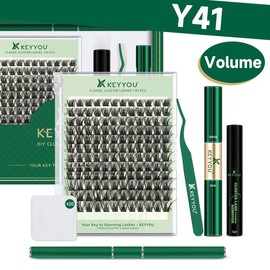 KEYYOU DIY Cluster Lashes Kit Volume Waterproof Long-Lasting Lash Extension Kit D Curl 8-18MIX Eyelash Extensions Cosmetic Makeup:_Lash Kit-Y41