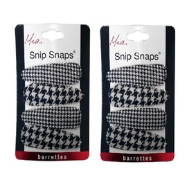 Mia Snip Snaps Metal Contour Clips Hair Barrettes Covered w/Houndstooth Material for Women, Teens, Girls, Dancers, Gymnasts - Black + White 2pks/8pcs
