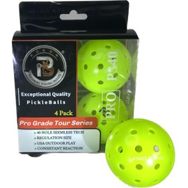Tournament Grade Premium Outdoor Pickleball Balls, 4 Pack, Neon Green Yellow (4pk)
