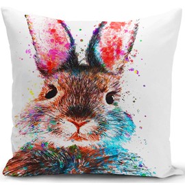 KUNQIAN Rabbit Cushion Cover Bunny Decorations Easter Rabbit Gift for Women Throw Pillow Case Outdoor Garden Mothers Day Home Livingroom Couch Sofa 18"x18"(45x45cm)