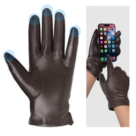 Harssidanzar Mens Leather Gloves Genuine Sheepskin Cashmere Lined Warm Touchscreen Texting Gloves SM052US,Brown,Size XL