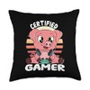 Pig with Gamer Headset Gaming Pig Certified Gamer Throw Pillow