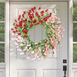 Artgar Front Door Wreaths 24 Inch Spring/Summer Wreaths for Front Door, Front Door Wreaths for All Seasons for Indoor Outdoor Home Office Wall Window Wedding Farmhouse Decor (Red&Dark Pink&Pink)