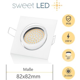 Sweet led® 6 x led flat recessed design 320 lumen 3.5 w 230 V stainless steel look round – square swivelling spotlights.