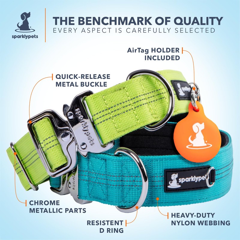 SparklyPets Heavy Duty Wide Dog Collar with Quick Release Chrome