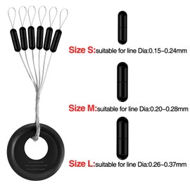 Outus 1200 Pcs Fishing Bobber Stopper Fishing Rubber Bobber Beads Stopper 6 in 1 Black Float Sinker Stops l M S Size Float Stop Kit(Black Column Shape,Small)