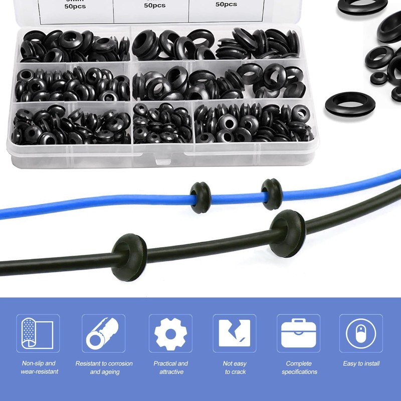 Rubber Grommets for Holes Cables Assorted 260 Pcs Rubber Grommet