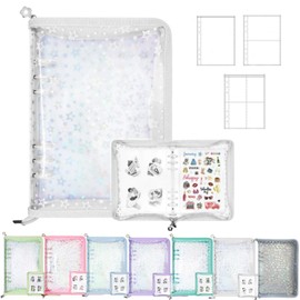 Transparent A5 6-Hole Sticker Binder, Photo Album Binder, Star Pattern, PVC Material, Zipper Closure, Removable, Clear Binder, Otaku Activity Supplies, Notebook, Photo Album, Card Sleeve, Sticker