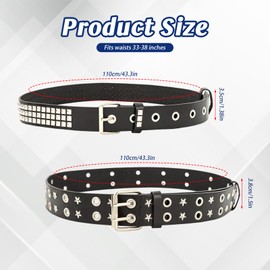 KURTOPLLY 2 Pcs Y2K Belt & Studded Belts, Goth Belt, Emo Belts, Punk Rock Accessories for Women and Men