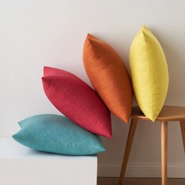 MIULEE Outdoor Cushion Covers Waterproof Faux Linen Throw Pillow Cover Square Decorative Pillowcase for Garden Sofa Livingroom Chair Bedroom Tent Park Patio 20x20 Inch Pack of 4 Red Blue