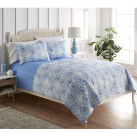 Shavel Home Products Seersucker 6-in-1 Quilt Set, Full/Queen, Blue Poppies