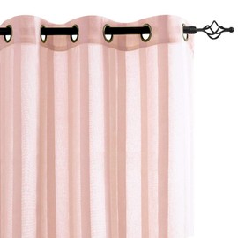 TOPICK Voile Net Curtains with Eyelets, Transparent Bistro Curtain, Country House Stripes, Voile Kitchen Curtain, Striped Kitchen Curtains, Pair for Bathroom, Small Window Decor, 90 x 60 cm (W x H),