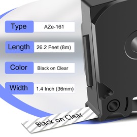 KCMYTONER 5 Pack Compatible for Brother P-Touch Label Tape 36mm 1.4 Inch Laminated Black on Clear TZe TZ Tape TZe161 TZ-161 for PT-9600 PT-9800PCN PT-D800W PT-E800W PT-P900W PT-P910BT