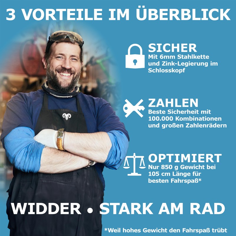 WIDDER Bicycle Lock with Combination Code [Extra Large Number Wheels,