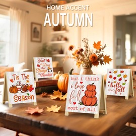 4-Pack Fall Decorations for Home Signs, Fall Table Football Decor Autumn Harvest Thanksgiving Rustic Farmhouse Tabletop, Shelf, Tiered Tray, Coffee Bar Decor, Seasonal Room Accents & Holiday Gift Set