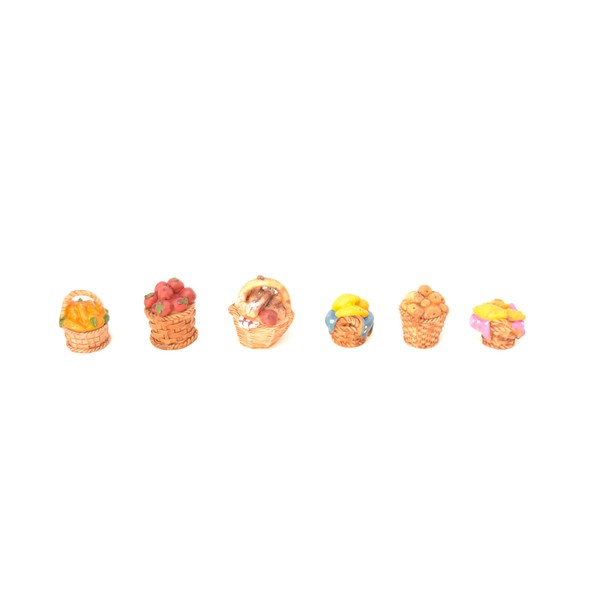 6 x Food Baskets on the Market Christmas Figurines 3.5cm