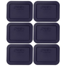 Pyrex 7213-PC 1.9 Cup Dark Blue Rectangle Plastic Food Storage Lid (6-Pack)- Made in USA