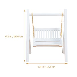 HEMOTON Miniature Dollhouse Swing with Gold Chain, White Mini Wooden Swing, Dollhouse Porch Swing, Mini Dollhouse Decoration