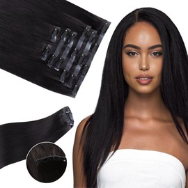 Human Hair Clip in Extensions Seamless Clip in Hair Extensions Human Hair Clip in Hair Extensions,Extensiones de Cabello Humano Yaki Straight 110g 20 inch Natural Black,100% Remy Human Hair Clip ins