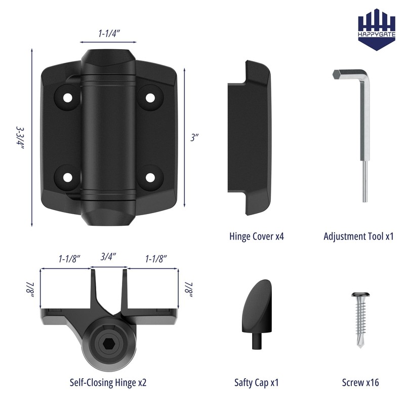 HAPPYGATE Self Closing Gate Hinges Heavy Duty, Adjustable Heavy Duty