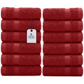 DAN RIVER Premium Wash Cloths for Your Face, 100% Cotton Washcloths 12 Pack, 550 GSM Highly Absorbent Face Towels for Body, Showering, Bathroom, (12x12 in, Red)