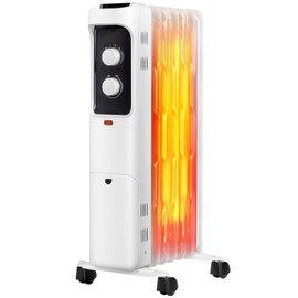 KOTEK Oil Filled Radiator Heater, 1500W Electric Heater with Adjustable Thermostat, 3 Heating Mode, Tip-Over & Overheat Protection, Portable Space Heater for Bedroom Office Indoor Use (White)
