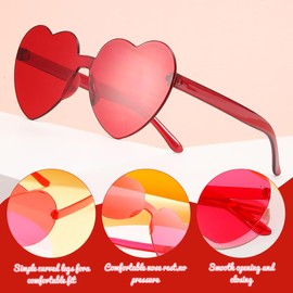 Sprinlot Glasses, Heart-Shaped Decorative Headband + Rimless Glasses in Heart Shape, Heart-Shaped Headband for Birthday Hair Accessories, Valentine's Day, Heart Headband Red, Love Heart Headband