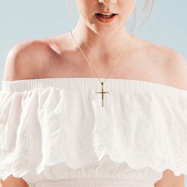 Agriajun Gold Cross Pendant Necklace for Women - Simple Dainty Catholic Christian Gothic CZ Cubic Zirconia Clossic Costume Cross Chain Jewelry Valentines Gifts