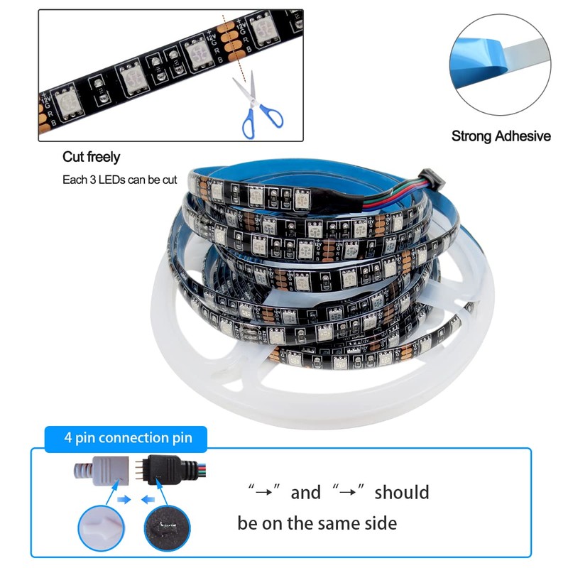 Tesfish 5M RGB LED Strip Light 12V Black PCB Board