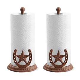 SPI Home 64037 Farmhouse Chic Lone Star and Horseshoe Rustic Brown 13 x 6.5 Cast Iron Countertop Paper Towel Holder Set of 2